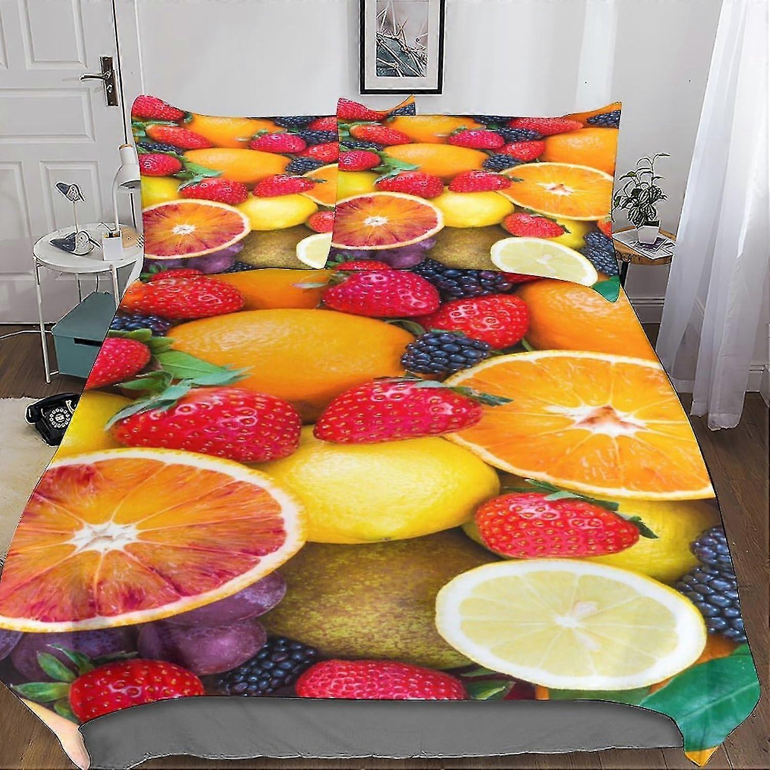 Adorable Fruits Mattress Comforter Set 3 Piece Strawberry Design Bedding Set with Zipper for Teens & Adults