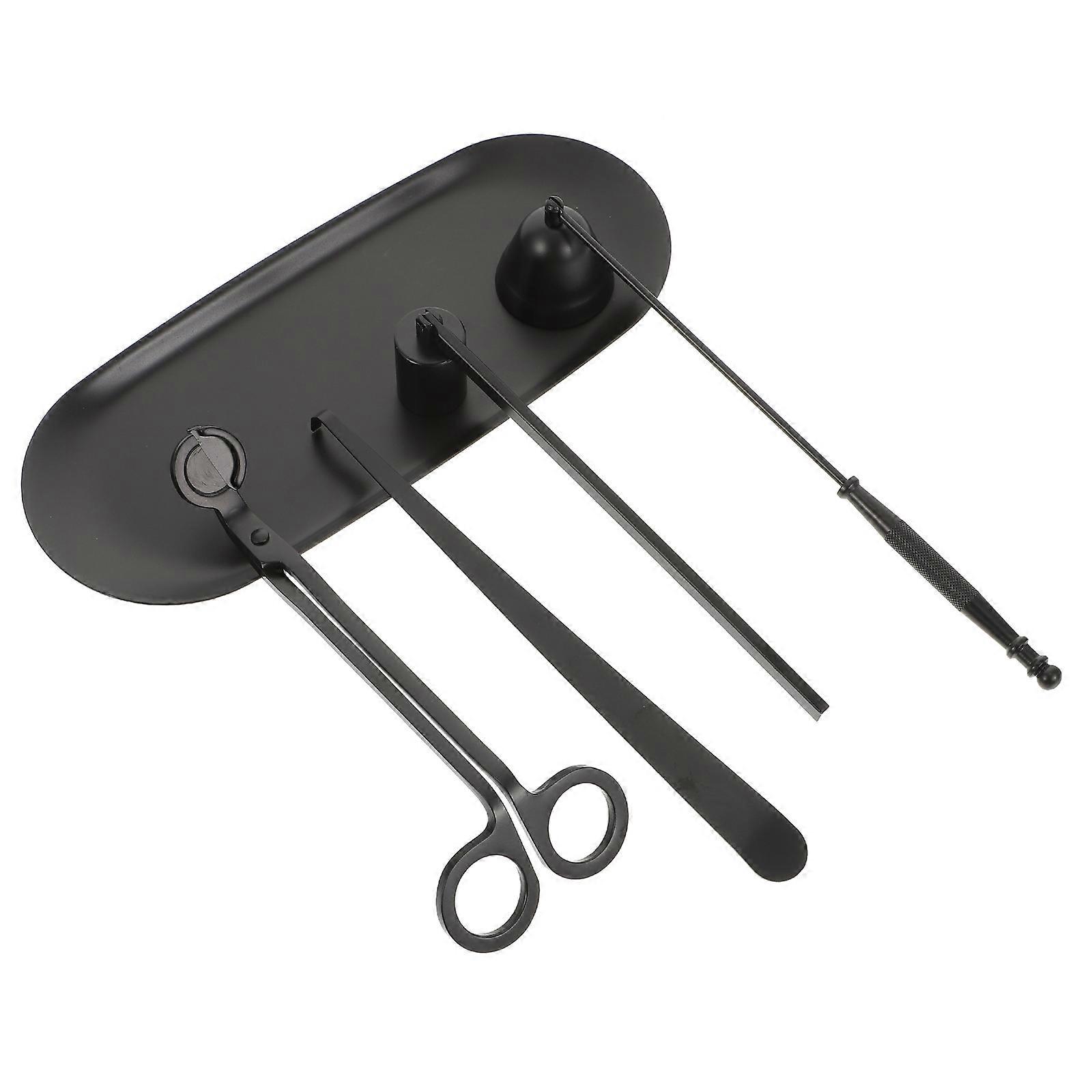 Elegant Stainless Steel Candle Wick Trimmer Set with Snuffer and Dipper for Candle Use 1Set Black
