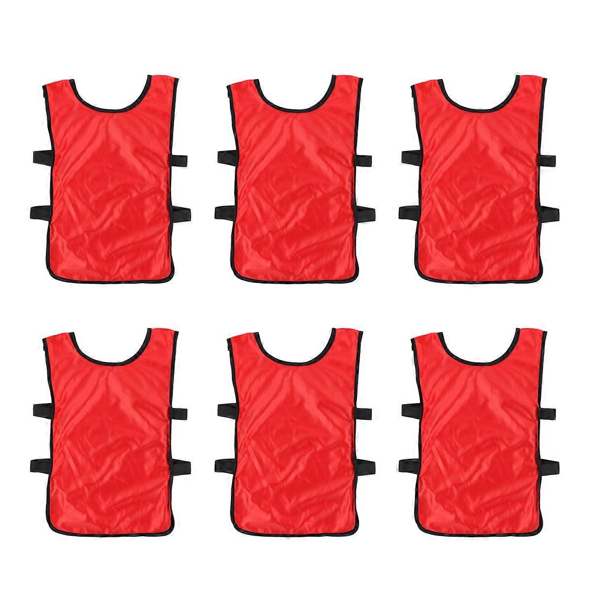 Kids Sports Vests Soccer Pinnies Youth Red Fast Drying Lightweight 6Pcs