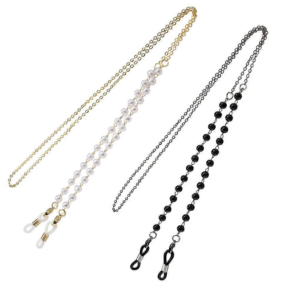 Eye Glass Chain Fashionable Spectacles Chain Eyeglass Rope For Banquet Sports Mask Protection 2Pack Copper Artificial Pearl