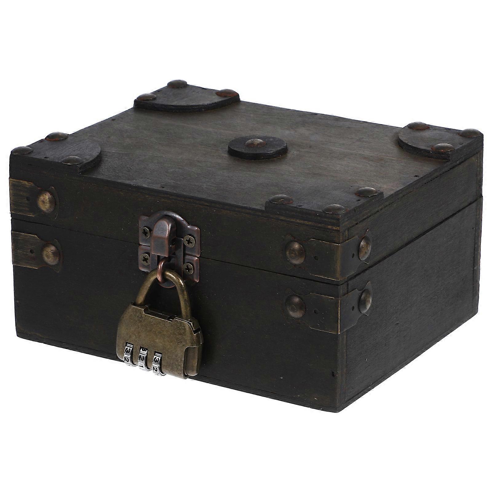 Unfinished Wooden Box Treasure Box Document Organization Storage Container Dark Brown 1Pcs