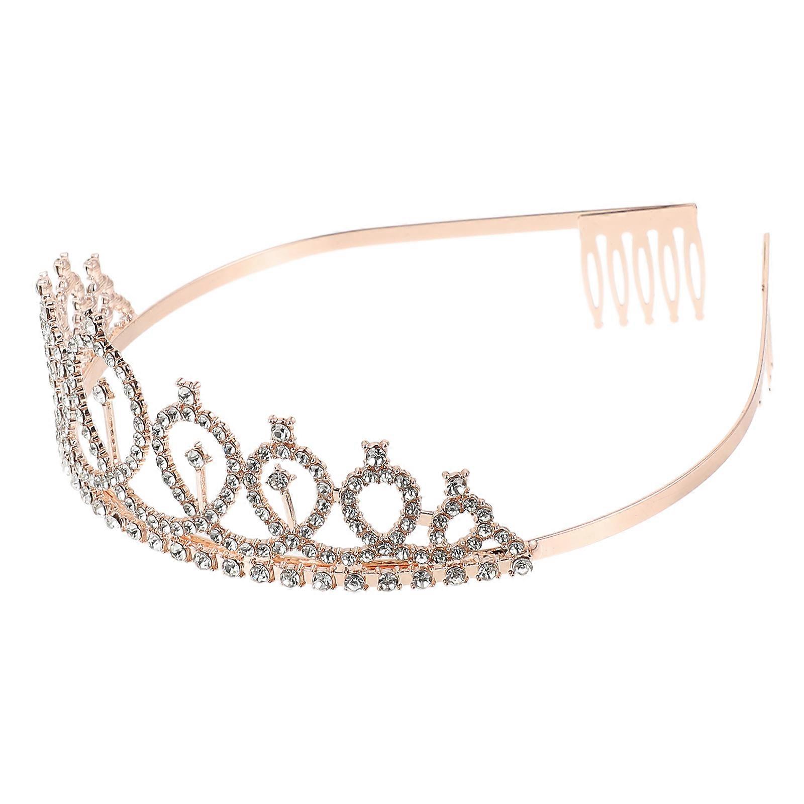Golden Zinc Alloy Bride Crown for Wedding Decor with Detail and Lightweight Design Fits Most Heads Stably