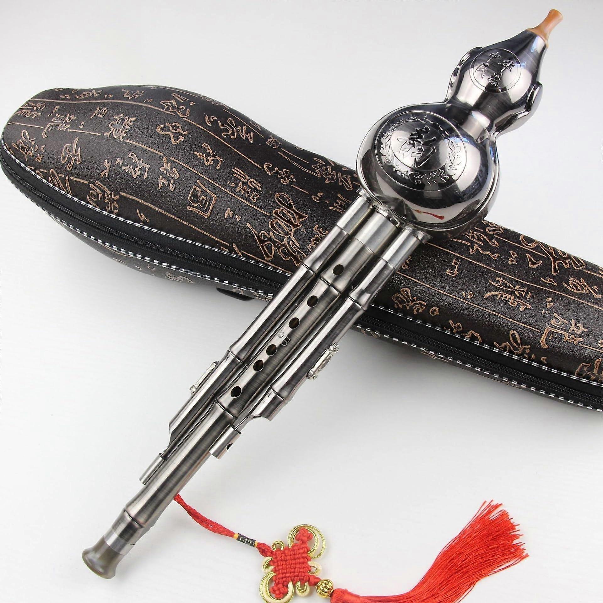 Hulusi Flute CopperPlated ThreeColor Pumpkin Silk, Durable and Shatterproof for Beginners, B and C Tones (Silver, B Set)