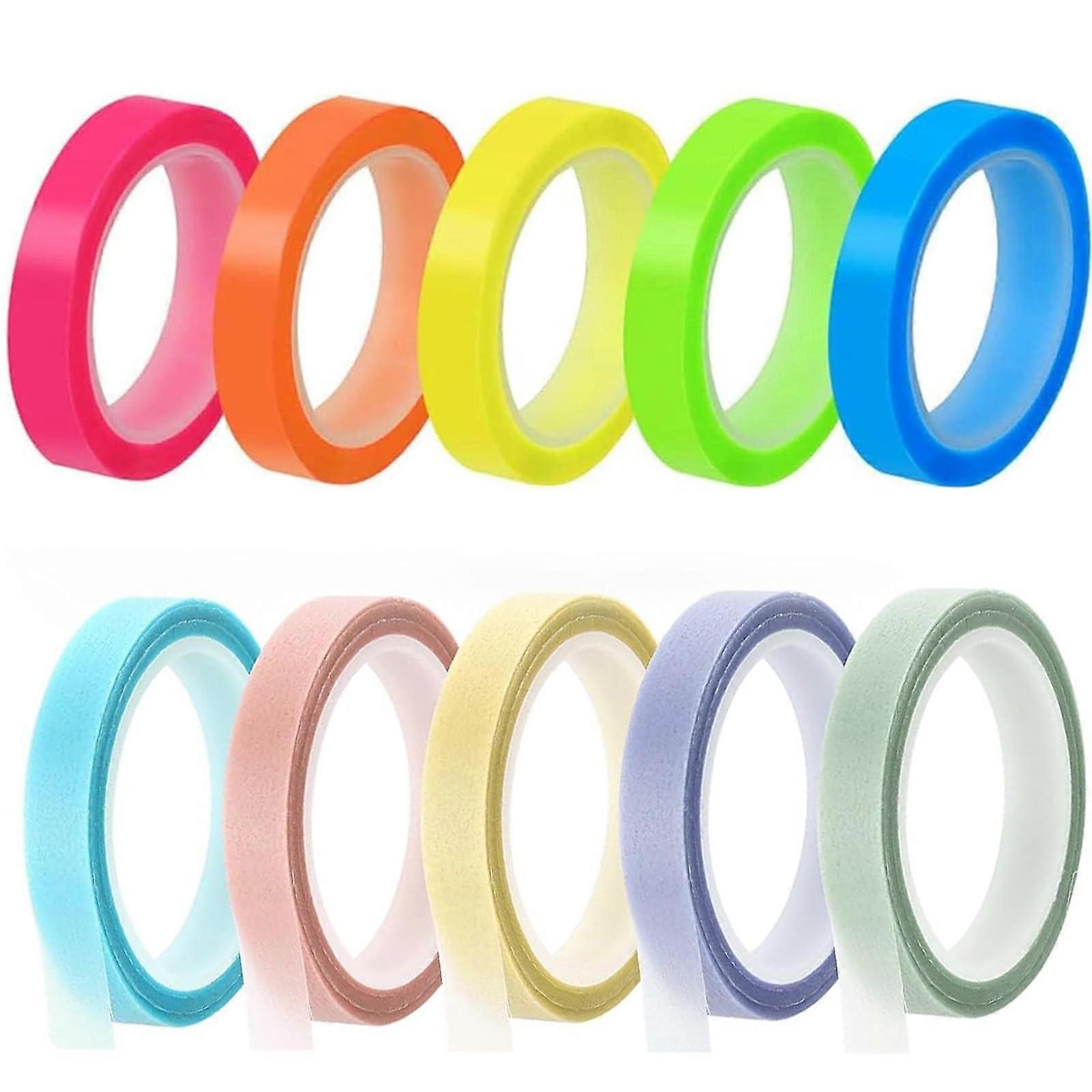 Highlight Tape 10 Rolls Removable Fluorescent Colour Strips Transparent Highlighter Tape for Teachers Students Office (0.6 cm x 5 m)