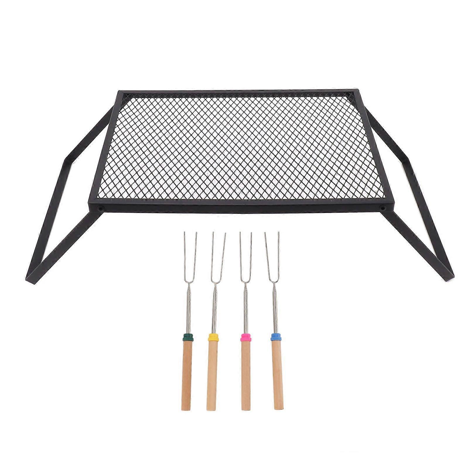Griglia pieghevole per falò Griglia da campeggio portatile per esterni resistente al calore per patio da picnic 40 X 30 cm con forchetta