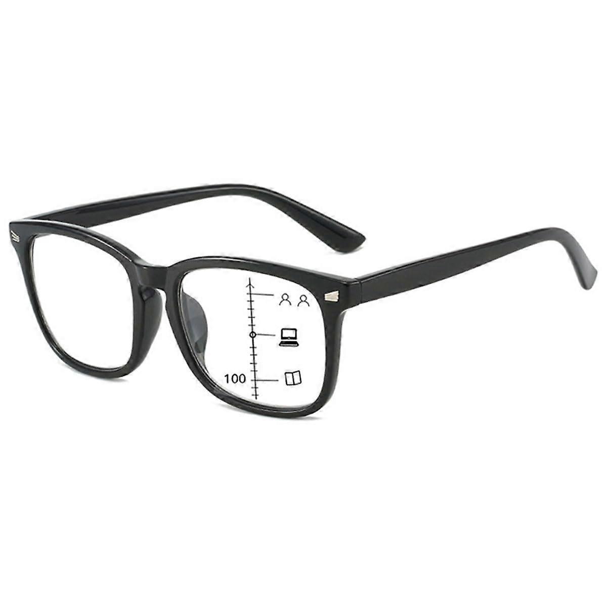 Progressive Multifocus Reading Glasses for Men and Women, Anti-Blue Light, Classic Visual Aid, 1.0 to 4.0 Magnification, Black 2.5x