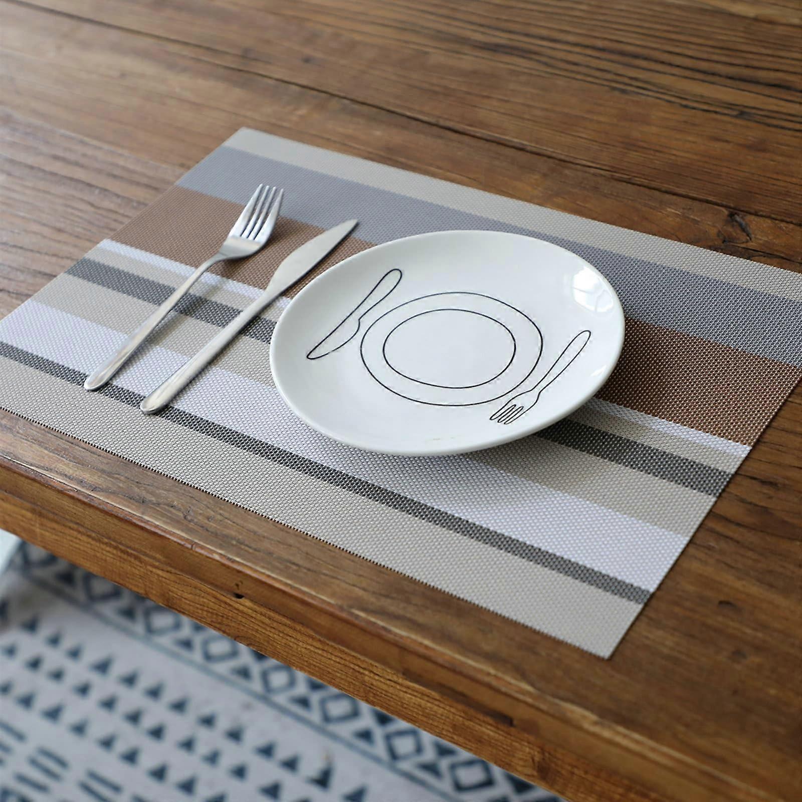 Set of 6 Washable Square PVC Place Mats with Stripes Pattern Non-Slip Table Mats 45 x 30 cm for Kitchen Home Restaurant