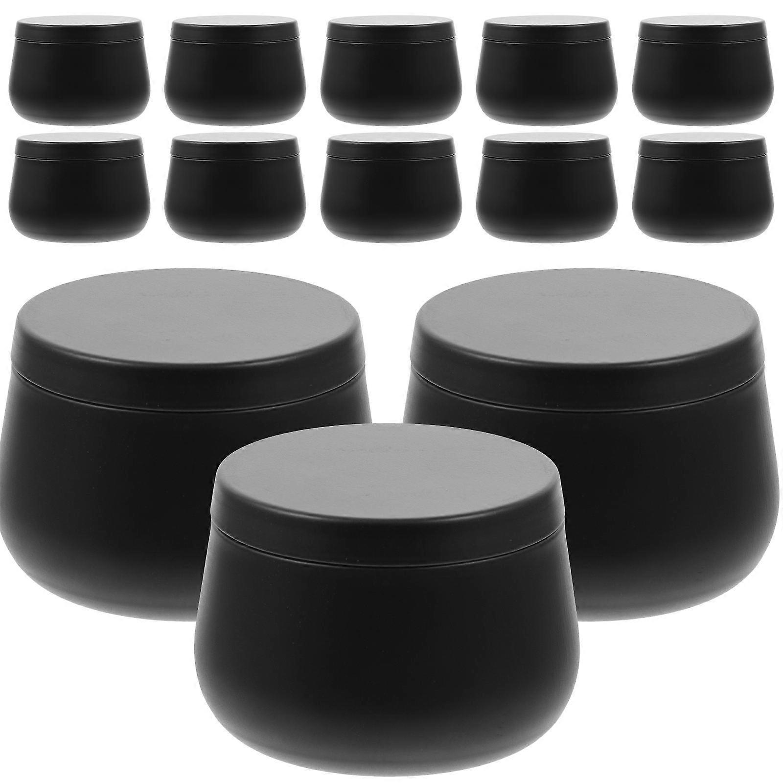 Storage Tins With Lids Elegant Appearance Small Circular Tin Can Box Home Storage Black Color 24Pcs