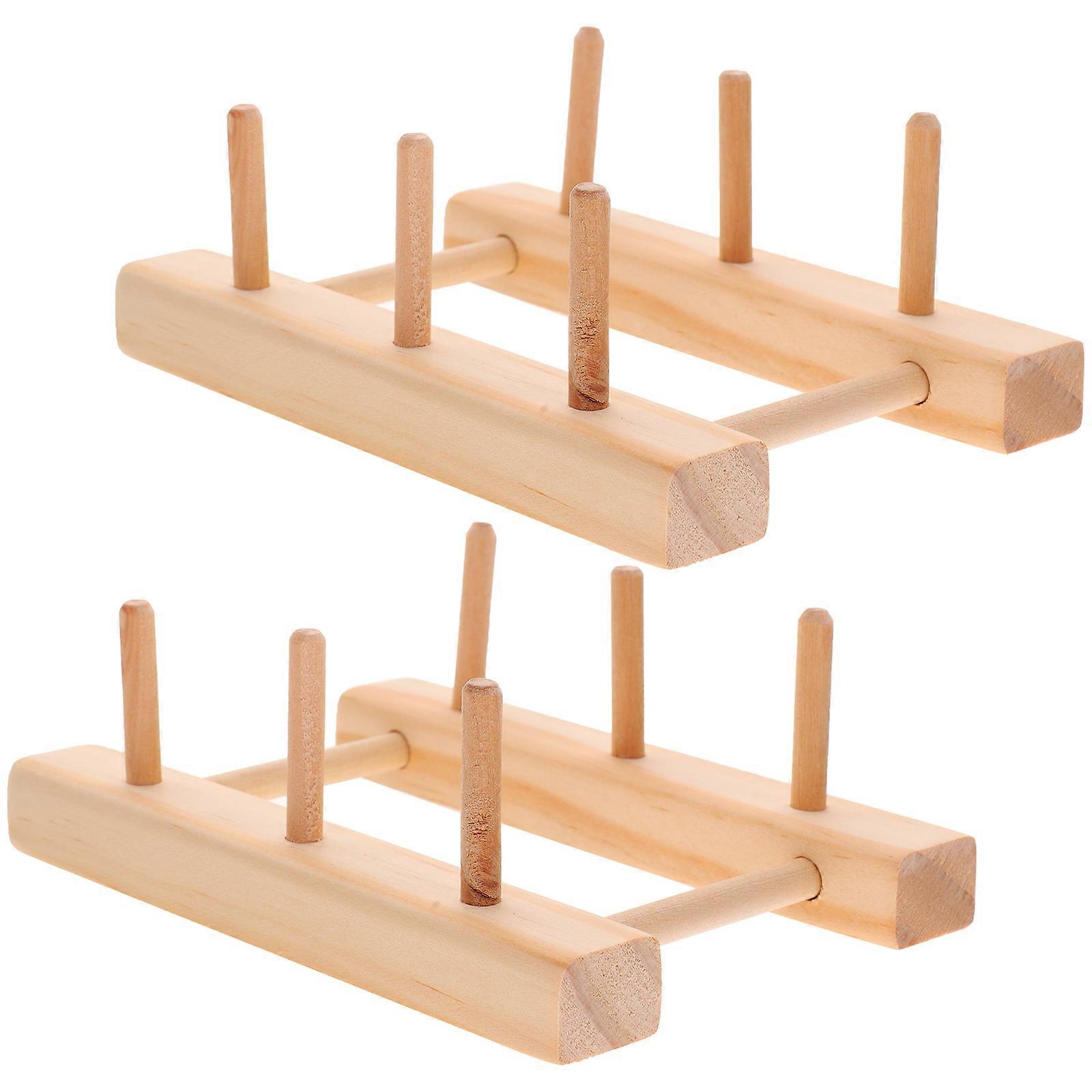 Wooden Yarn Spool Storage Rack Crocheting Sewing Thread Holder Dispenser Khaki 14.2X9.6cm Thread Storage 2Pcs