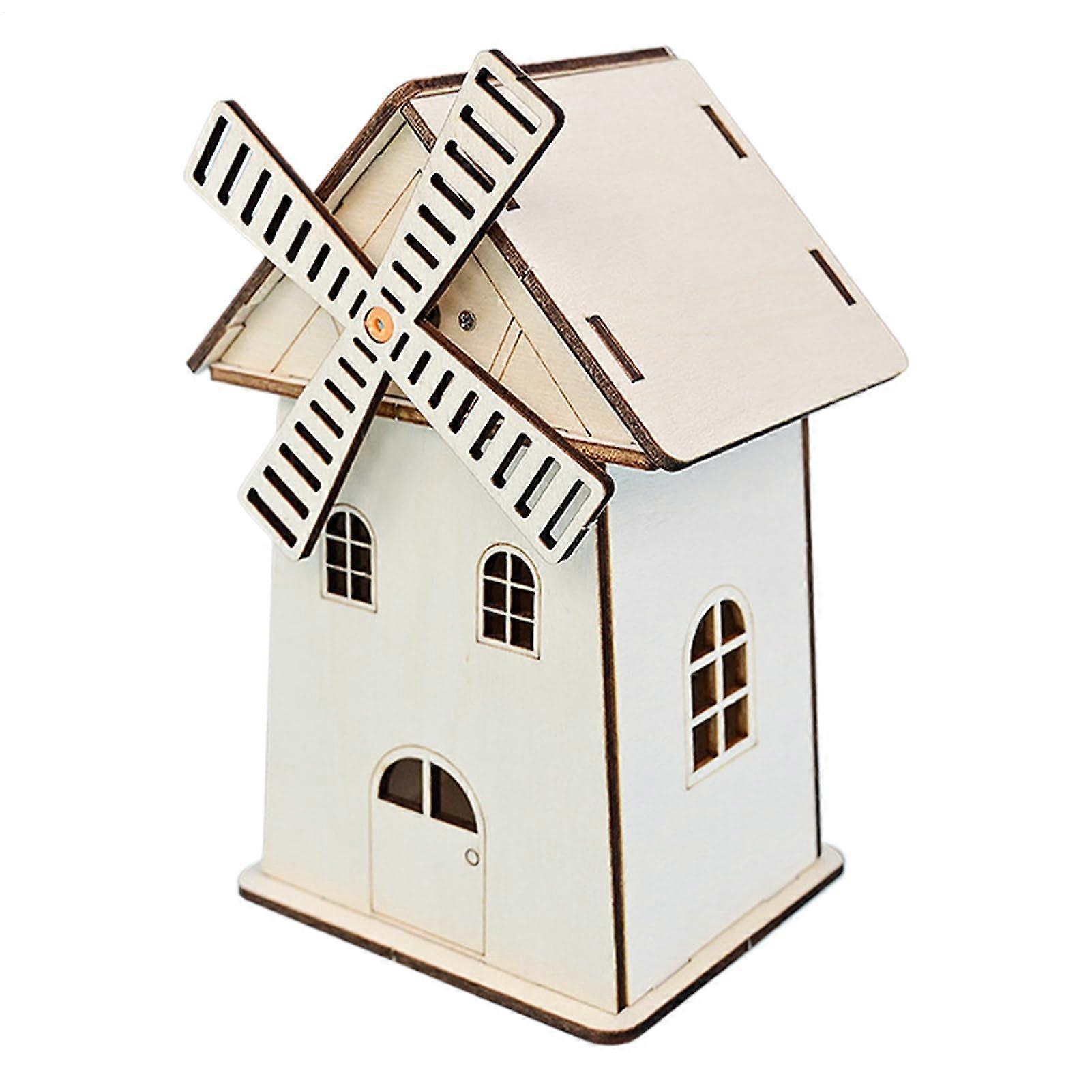 Solar Windmill Model Kit, Unfinished Wooden Decor for Cabins | Table Decoration, Educational Games & Craft Projects
