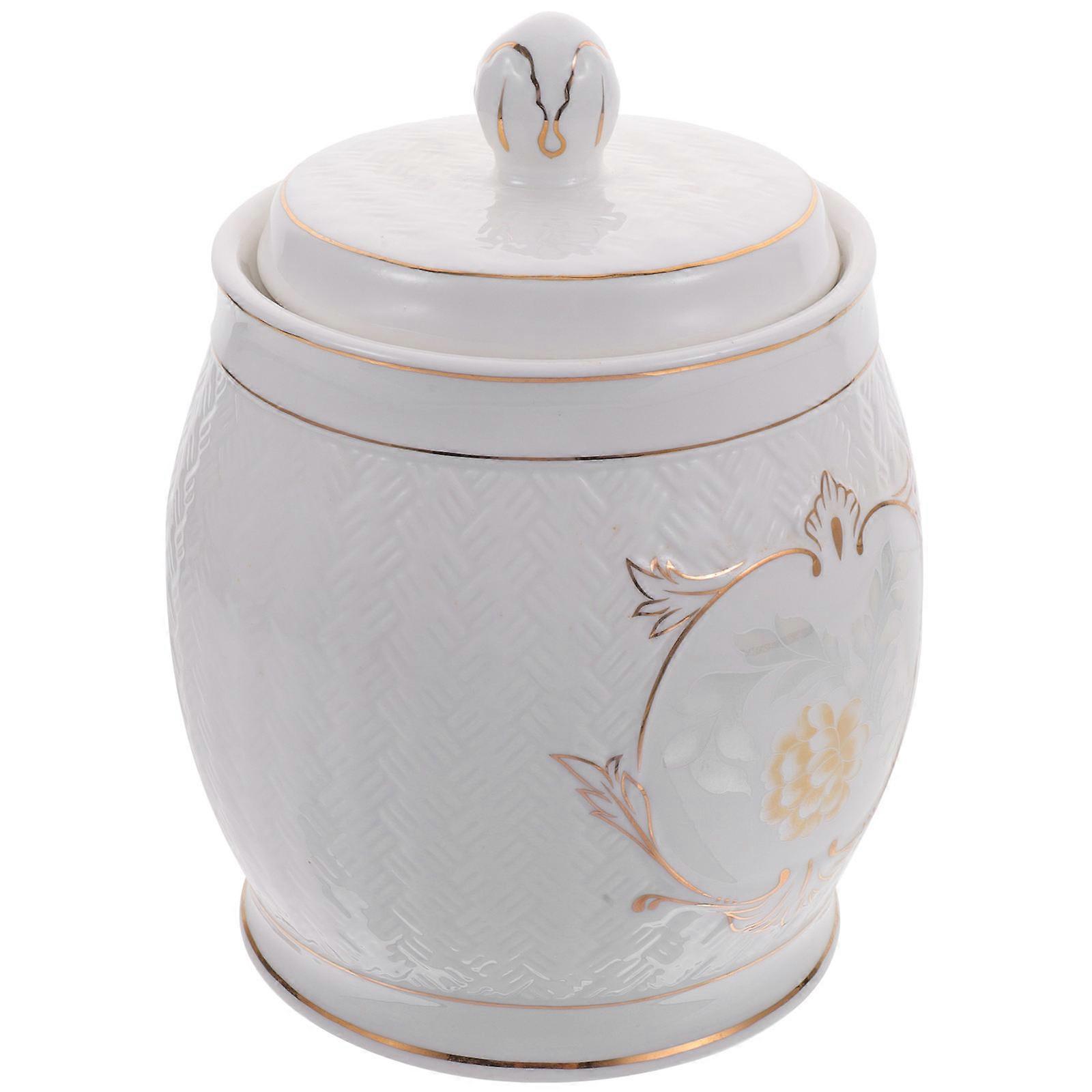 Ceramic Kitchen Storage Jar Simple and Elegant Style Round Shape Tea Storage 7.5×4.9×4.9in 1Pcs