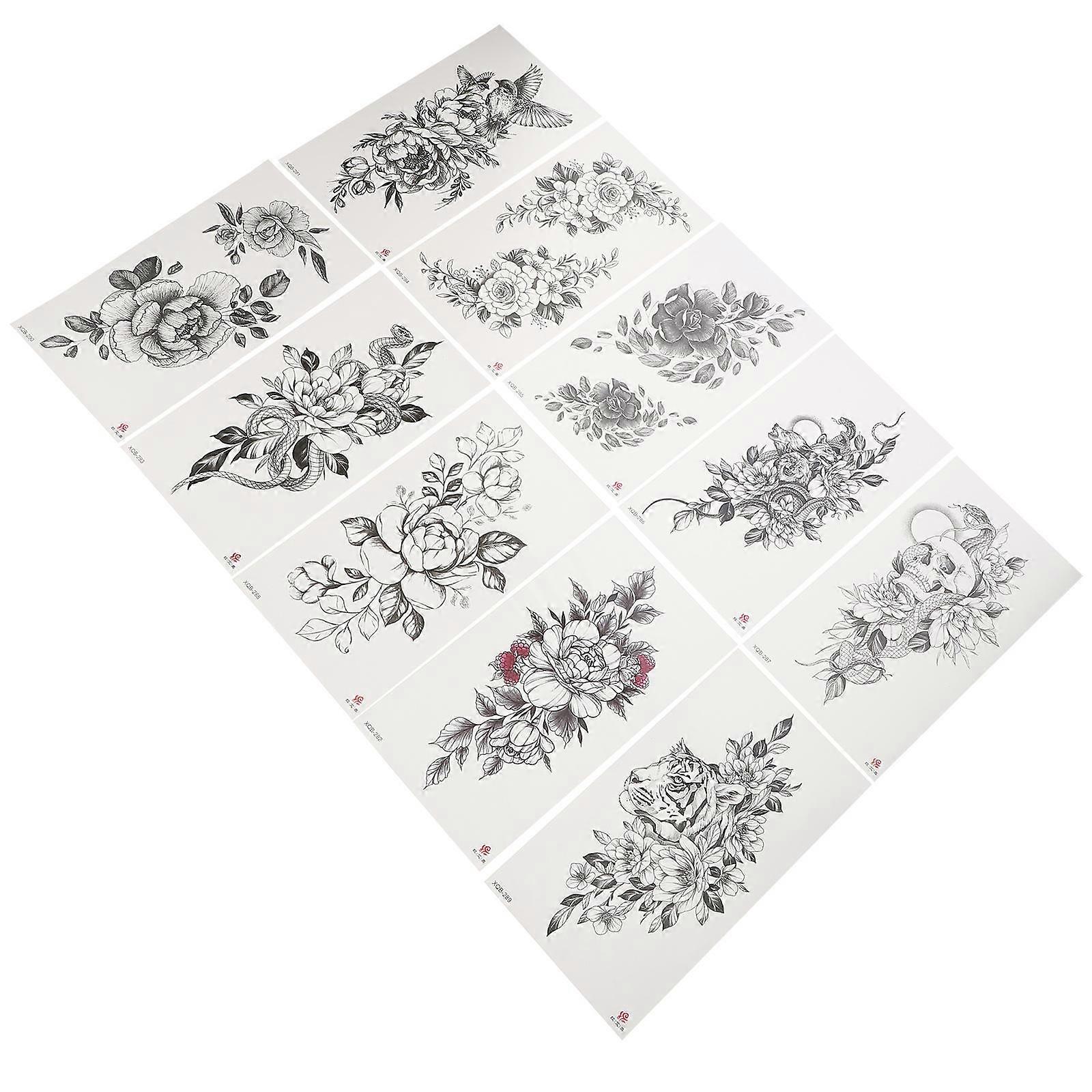 Cute Tanning Stickers Temporary Tattoo Decals Flower Patterns Party Accessory 10Sheets