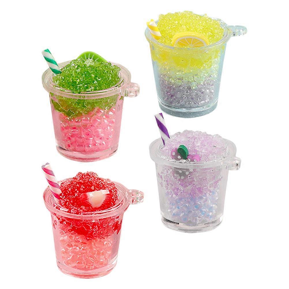 4pcs Mini Beverage Cups for Doll House Decor – Realistic Mixed Color Mini Drinks Models for Dollhouse Miniature Ice Juice Display