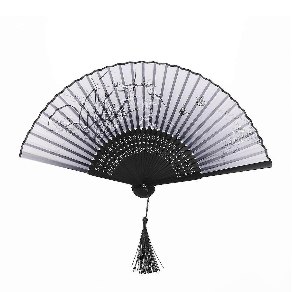 Folding Hand Fan Japanese Style For Dancing 21x2.5x0.5cm Synthetic Material Vintage 1Pack