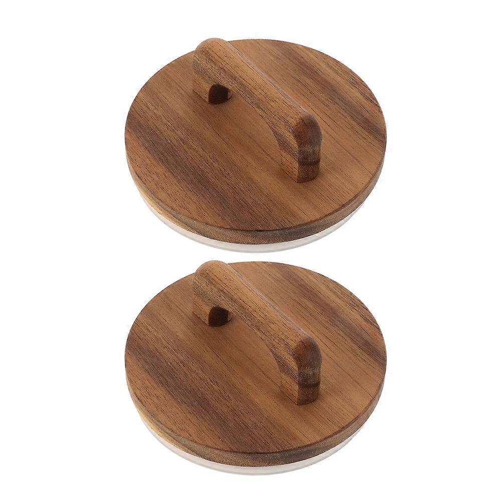 Wooden Canning Jar Lids with Handle Airtight Silicone Seal for Home Use Light Brown 2 Pieces