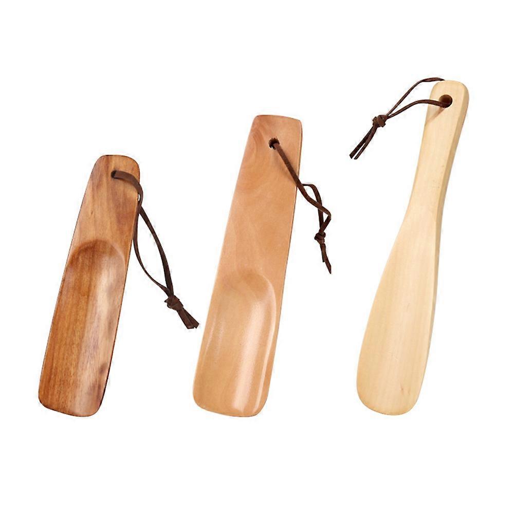 Practical Design Wooden Shoehorns Helps Slide Feet Into Shoes Prevents Damage Assorted Color 3Pcs