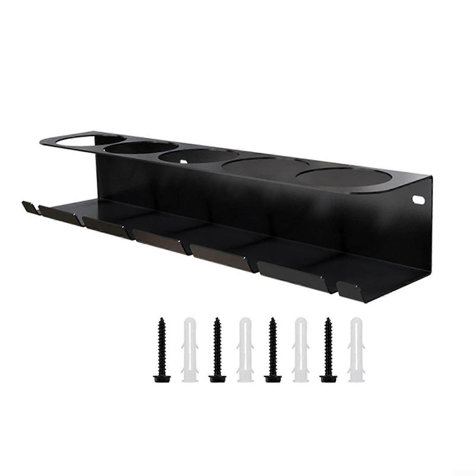 Slim wallmounted bottle holder for tools, organizes up to 5 spray cans, for any workspace.