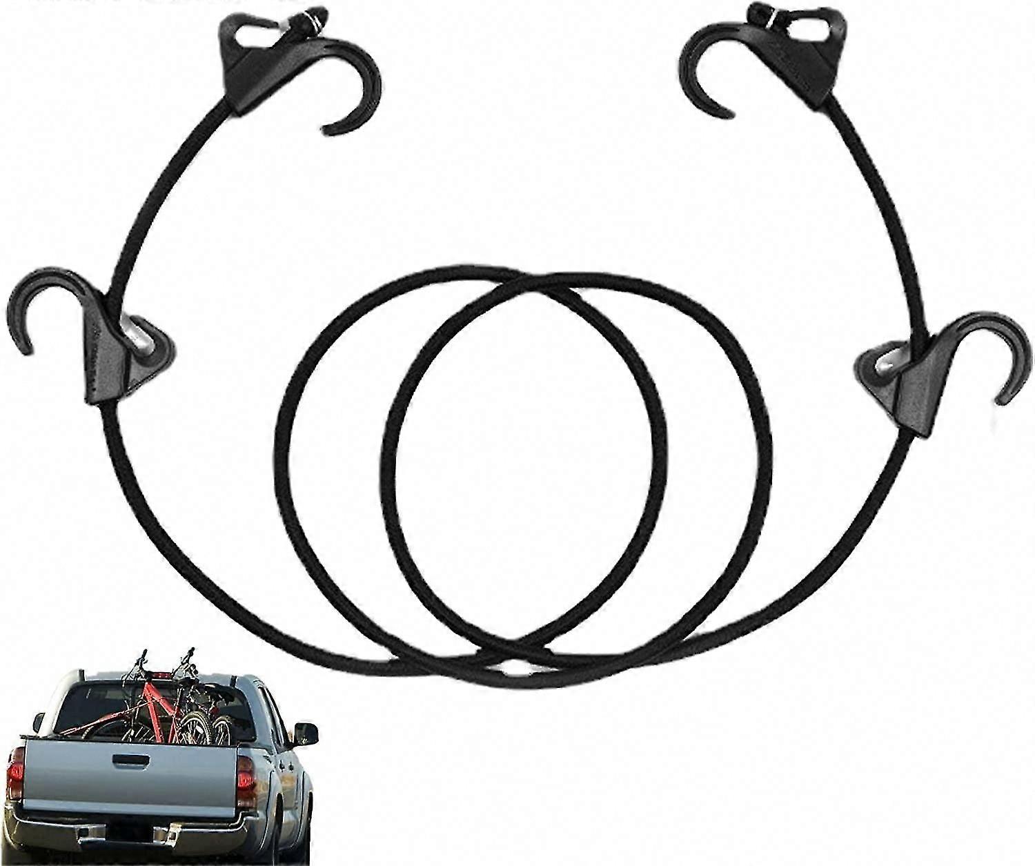 2 Pack 160cm Black Bungee Cords with 4 Hooks - Heavy Duty Elastic Straps for Camping, Outdoor, Travel & Storage