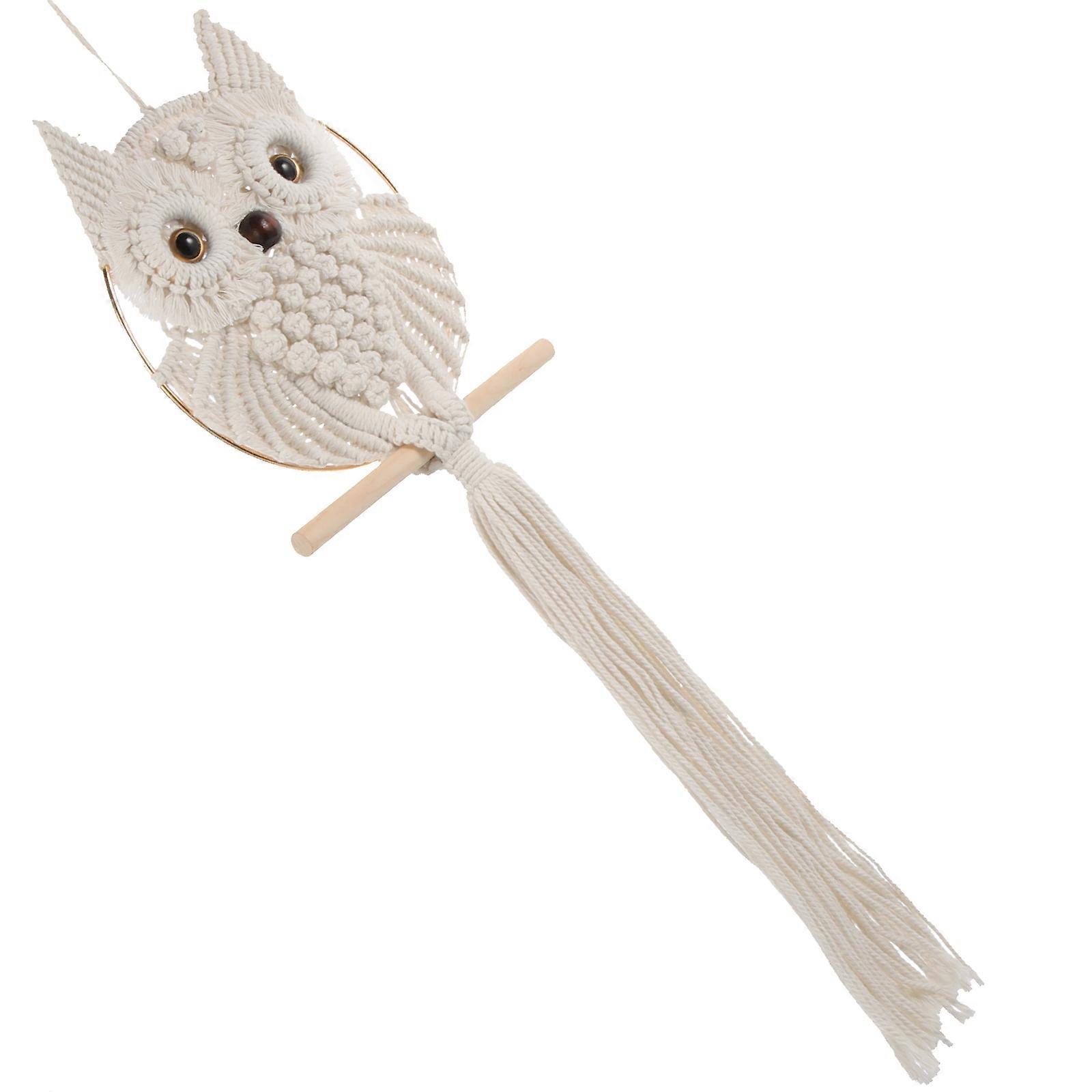 Bohemian Style Owl Macrame Hanging Ornament Ideal For Office And Nursery Beige 1Pack