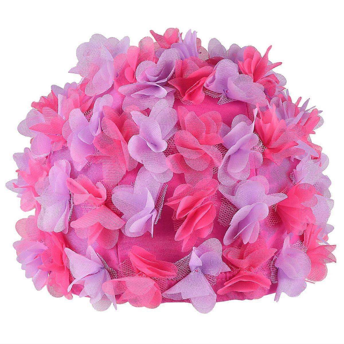 1PC Kvinnor Simma Bekväm 3D Blomma Badhatt Simning Andningsbar Badhatt För Simning Kvinnor Flickor (Lila och Rose Red)