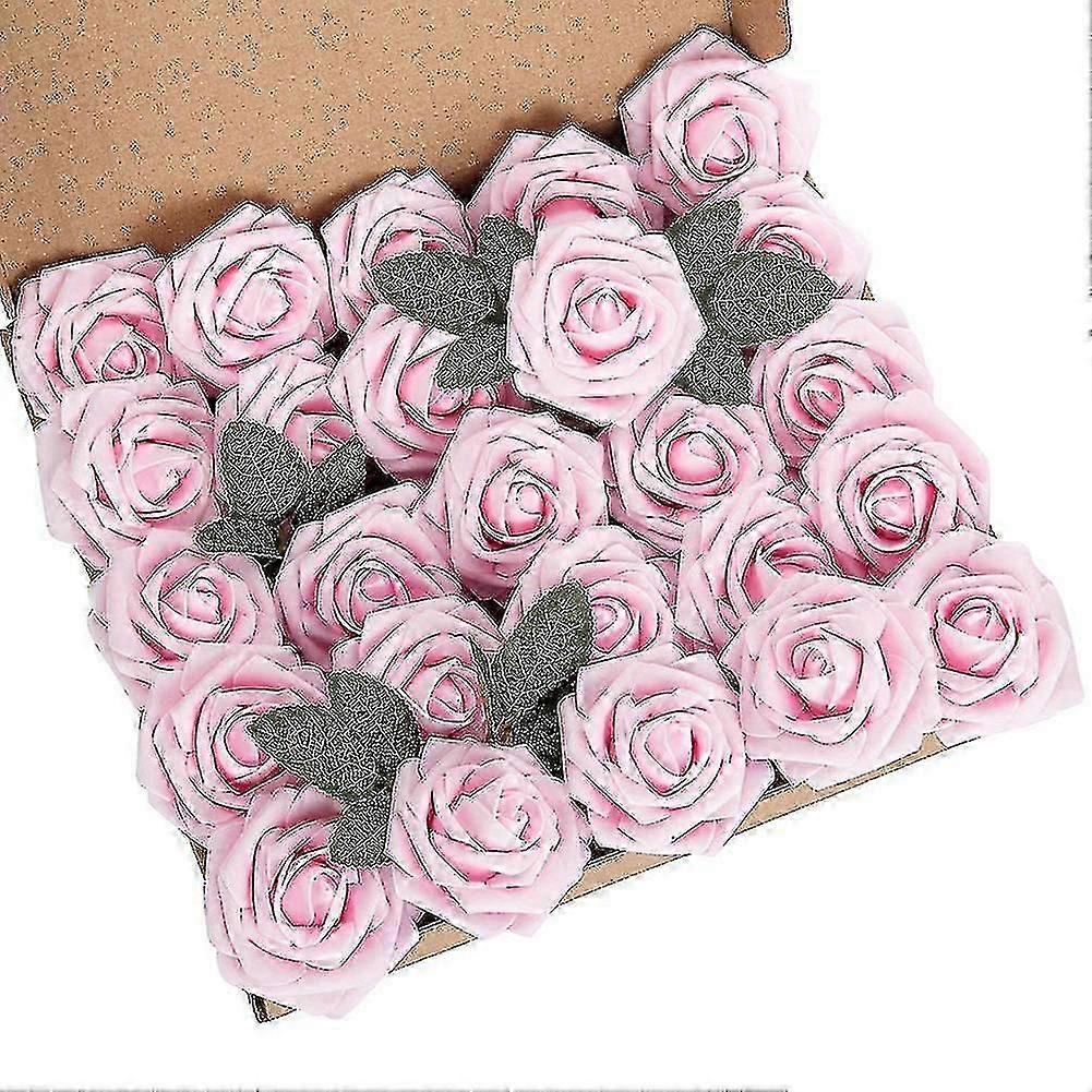 Light pink 25pcs flower foam rose roses flower heads with stem diy wedding bouquets z50861