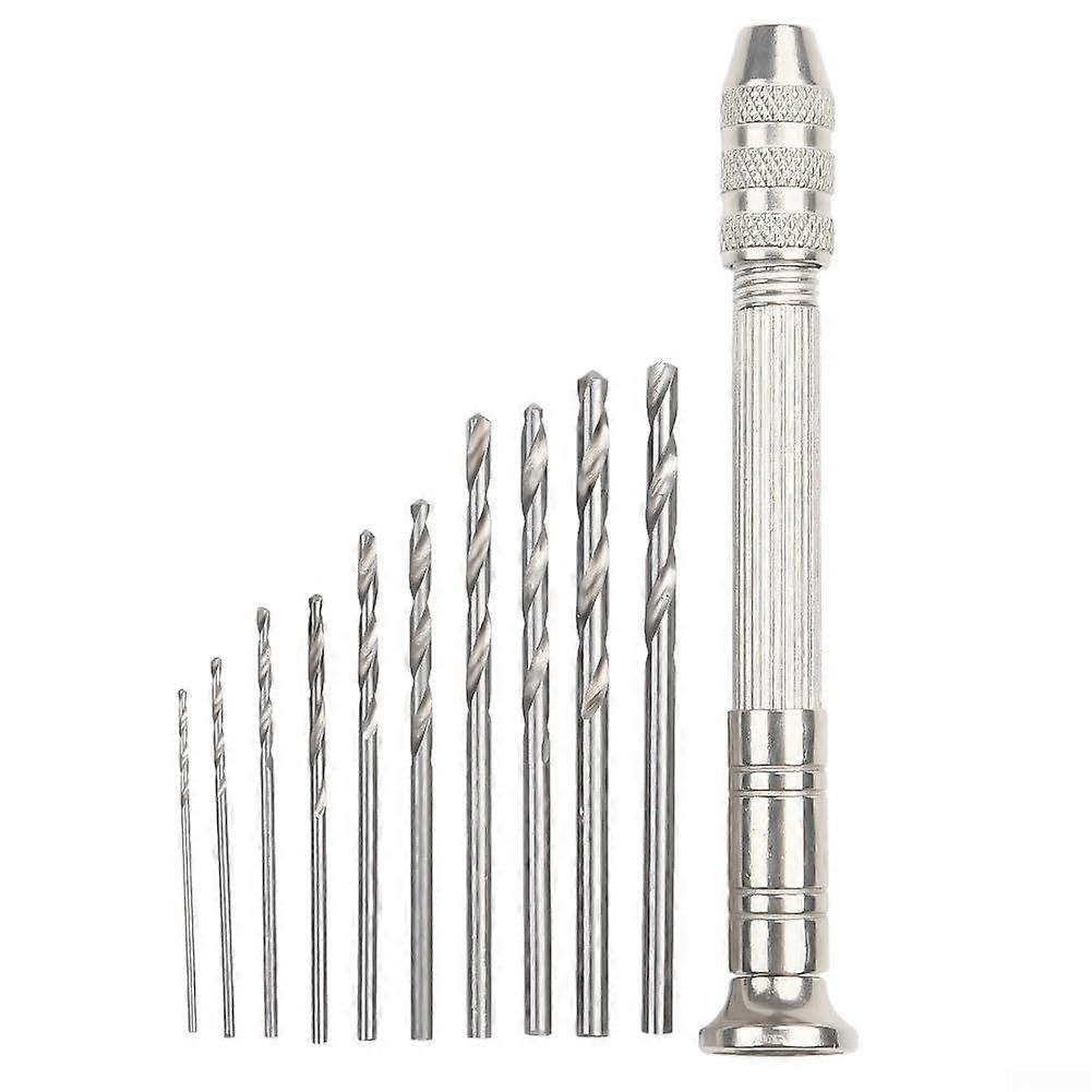 Compact hand drill with 10 drill bits, 03.3mm chuck range for various materials