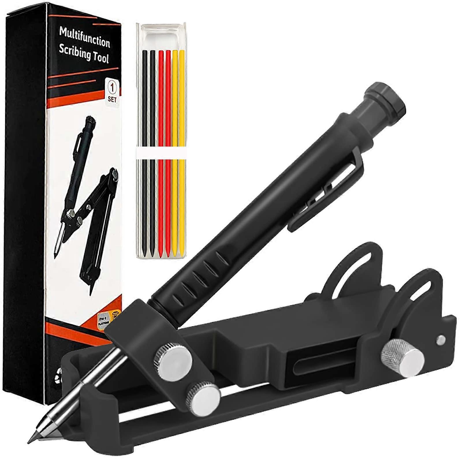 Multifunction Woodworking Scribe Tool 6 Marker Refills, Deep Hole Carpenter's Pen, Gauge Tools, Precise Measuring Tool