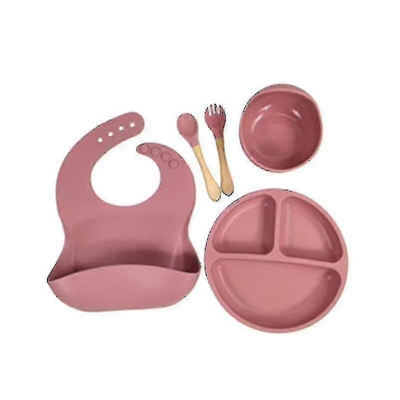 5 Pack Silicone Tableware Baby Feeding Set Plate Spoon