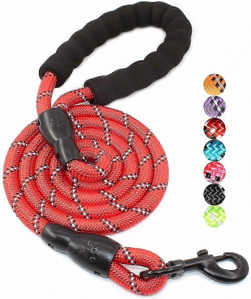 Durable 5FT Dog Leash with Padded Handle, Reflective ing for Small, Medium, and Large Breeds (Red)