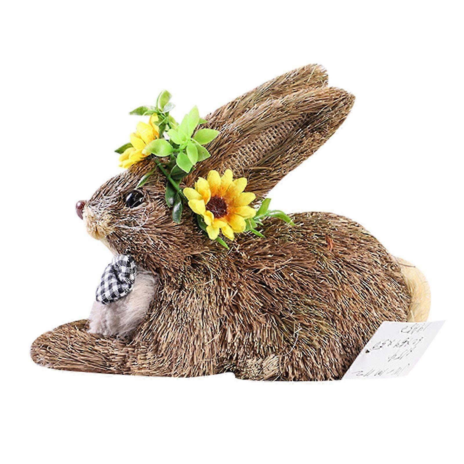 Artificial Straw Rabbit Ornament Simulation Animal Figurine Handmade for Home Bedroom Office Store Shop Decoration