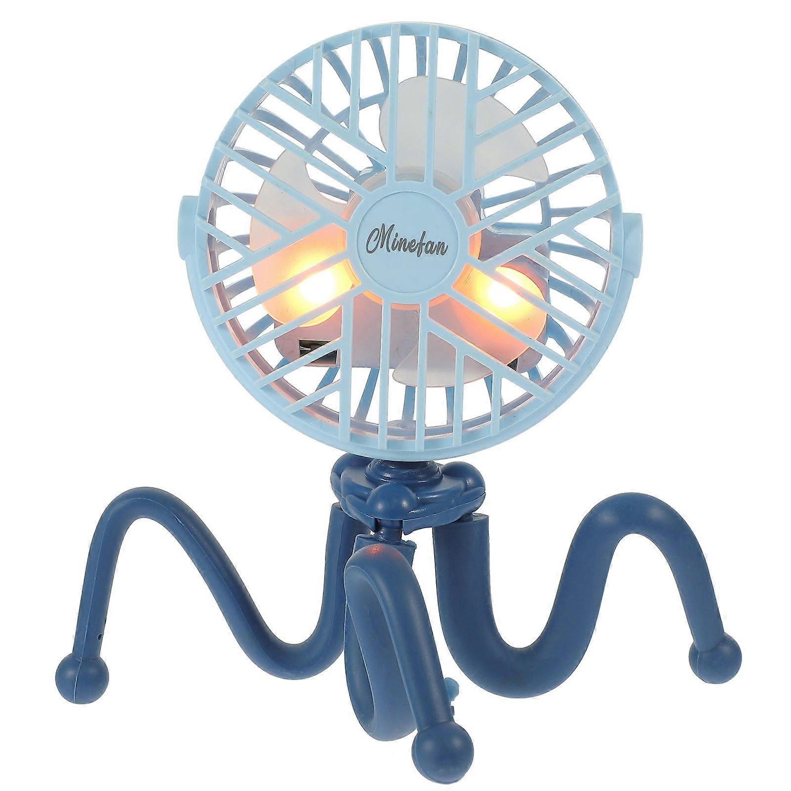 Blue Portable Stroller Fan with Flexible Tripod for Cooling ABS Material Adjustable Direction 3 Speeds USB Rechargeable 7 Inch