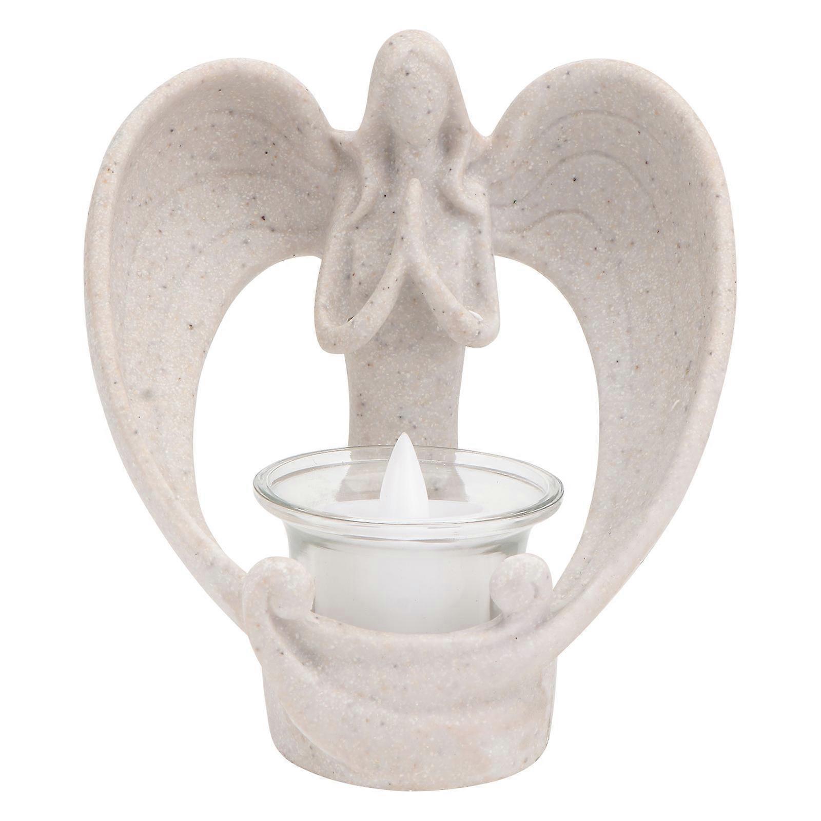 Angel Pattern Candlestick Holder For Home Decoration In White Color Crafted From Resin 1 Set