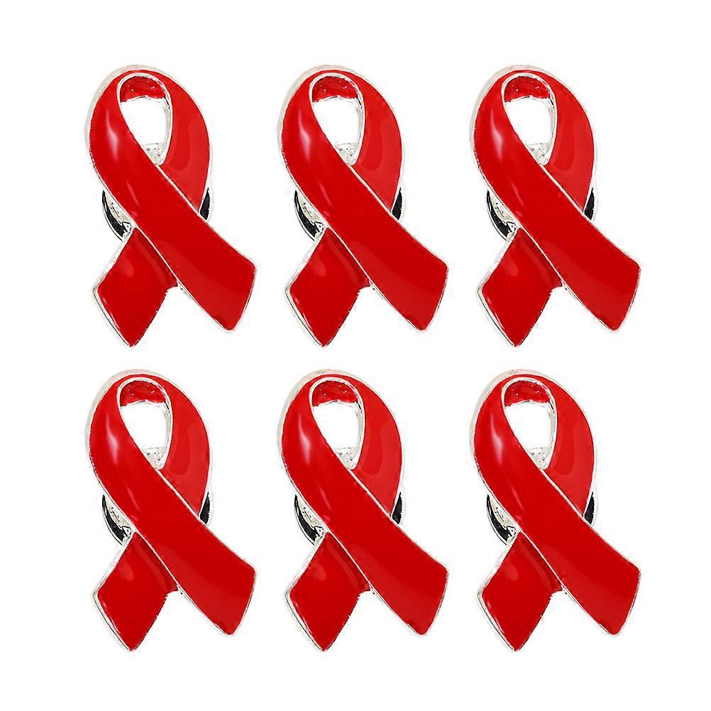 Red Ribbon Pin Brooch for Display Made of Zinc Alloy Red Color 6 Pieces