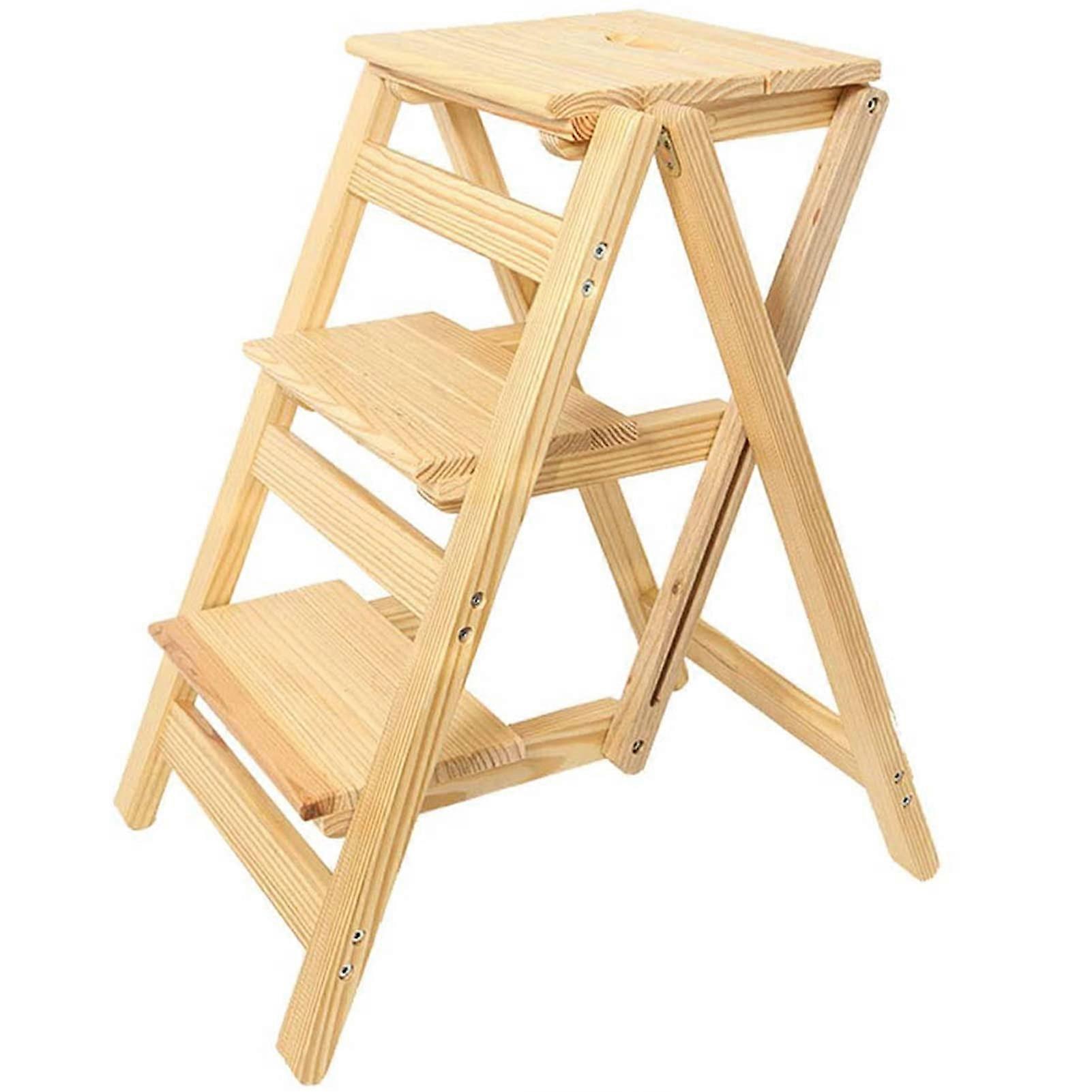 Wooden 3-Step Stool Folding Ladder Chair For Home Use, Sturdy, Max Load 150 Kg