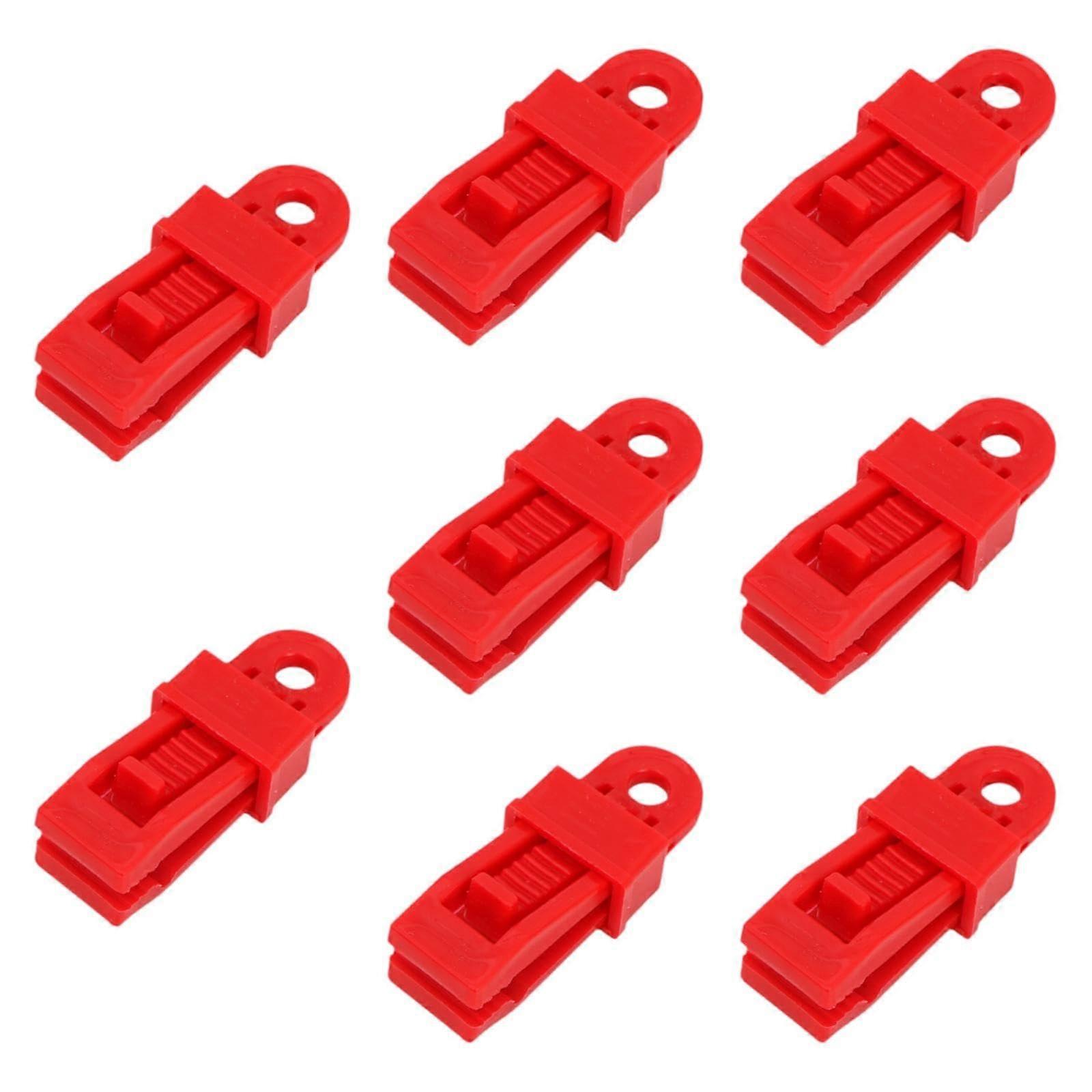 8 Pack Tarp Clips Locking Handle Retaining Clips for Tarpaulin, Tent, and Camping Equipment - Red Color
