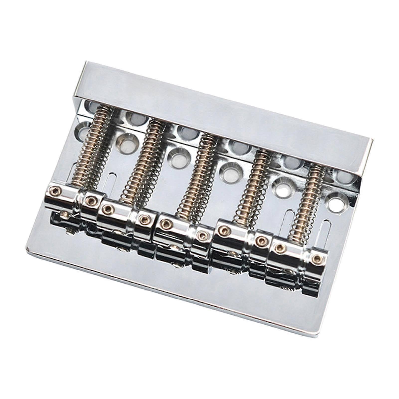 5 Bass Bridge, Zinc Alloy, High Hardness, 16mm String Spacing, Silver Finish with Mounting Screws for Bass Guitar