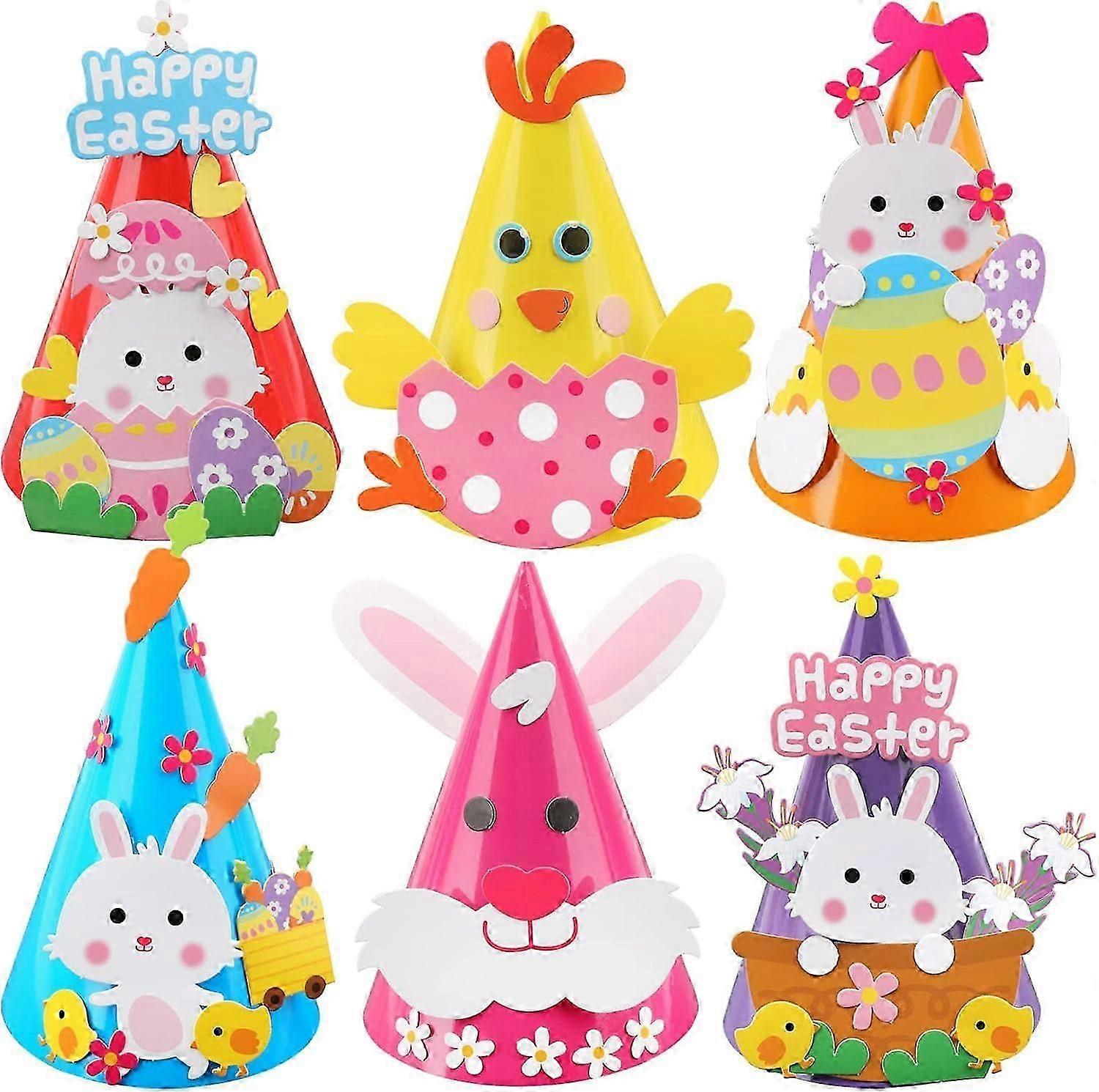 6 Pack DIY Easter Hats for Kids, Crafts Supplies, Easter Creative Activities