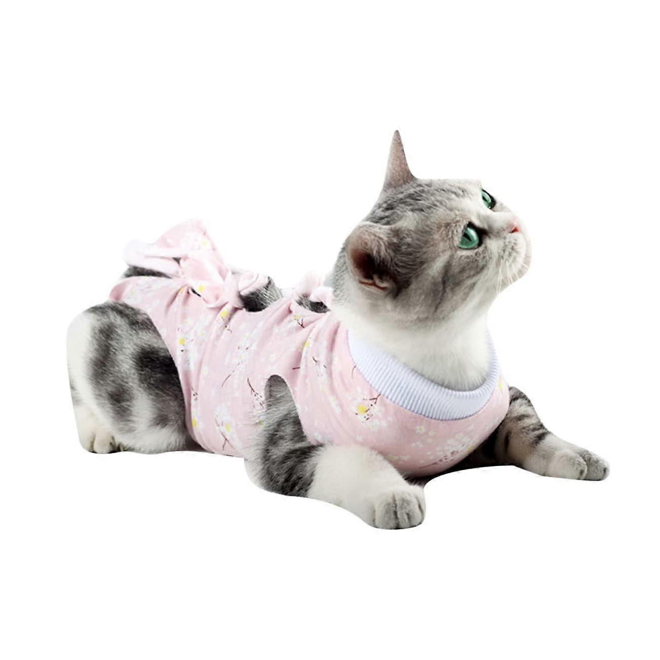 Thin Cat Neutering Clothes Pink Plum Breathable Post-Surgery Suit for Small Cats, Soft Fabric, Adjustable Fit