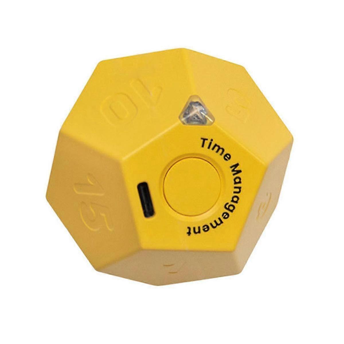 Mini Timer Rotate Dodecagon Rechargeable Timer Sound Vibrate Light Alarm Flip Timer Countdown for Timemanager Yellow