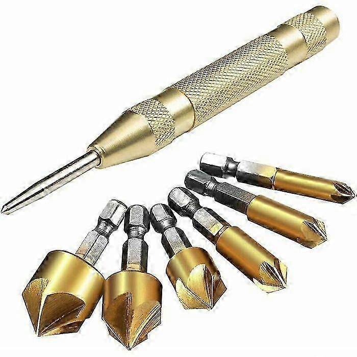 Set of 6 Hexagon Shank Bits HSS 5 with Automatic Point 5 inch Deburring Tools for Steel Wood Plastic--