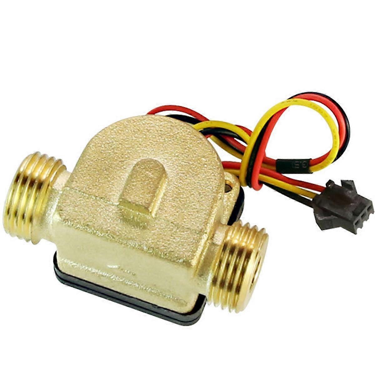 1/2in Water Flow Sensor Brass 1.75MPa Hall Sensor Turbine Pulse Flowmeter DC5-18V Used for Water Heater External Thread