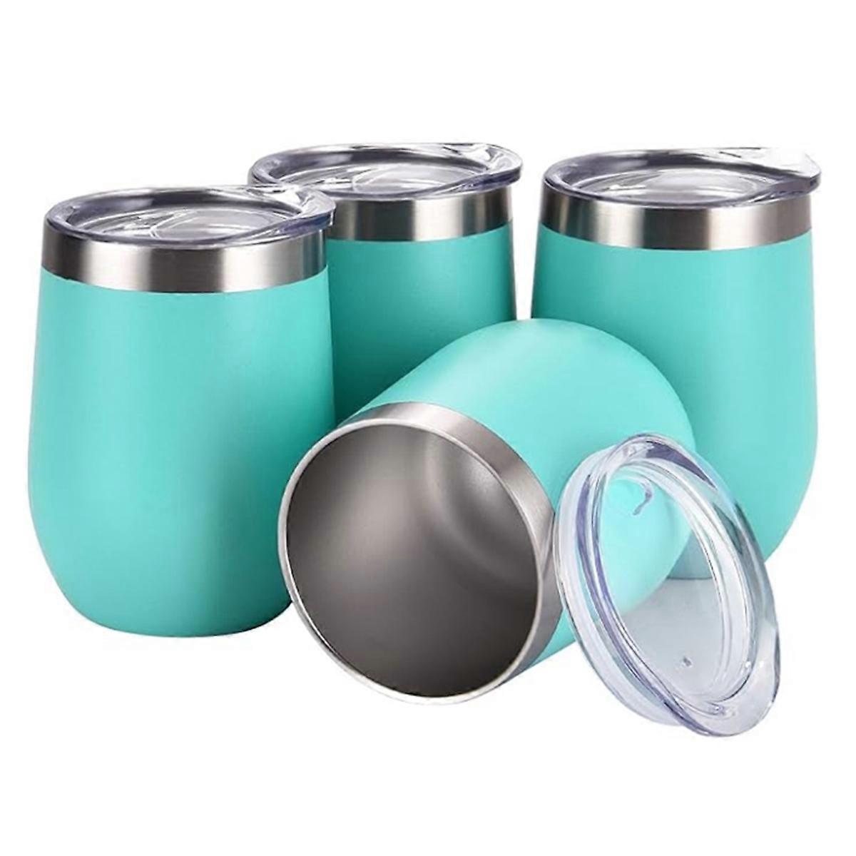 4 Pack 12Oz Wine Glasses Set Stainless Steel Wine Tumbler Cups with Lid Set Family Party Use Blue