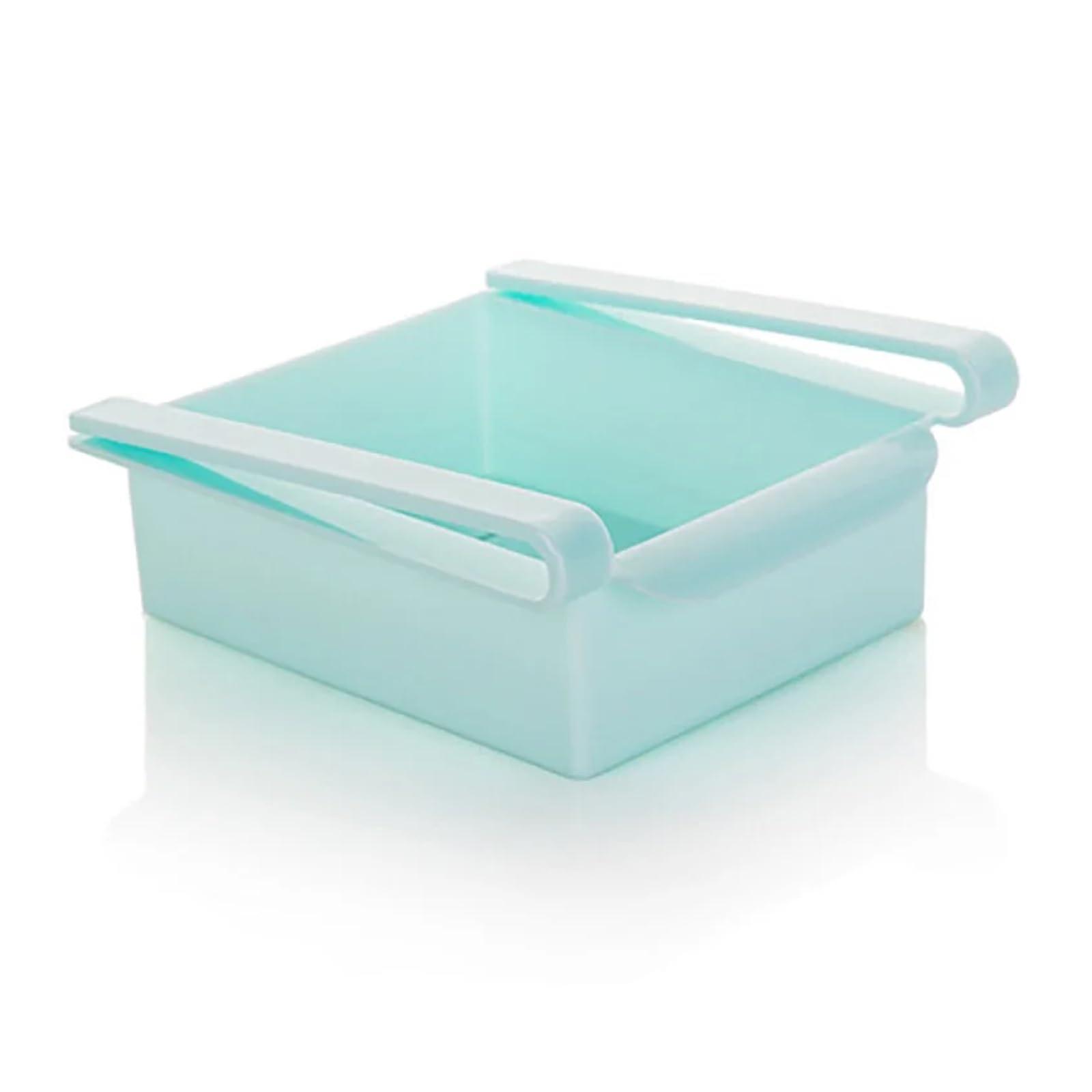 Fridge Organiser Blue Slide Drawer Storage Box For Refrigerator And Freezer, Pantry Cupboards - Clear Space Saver Rack