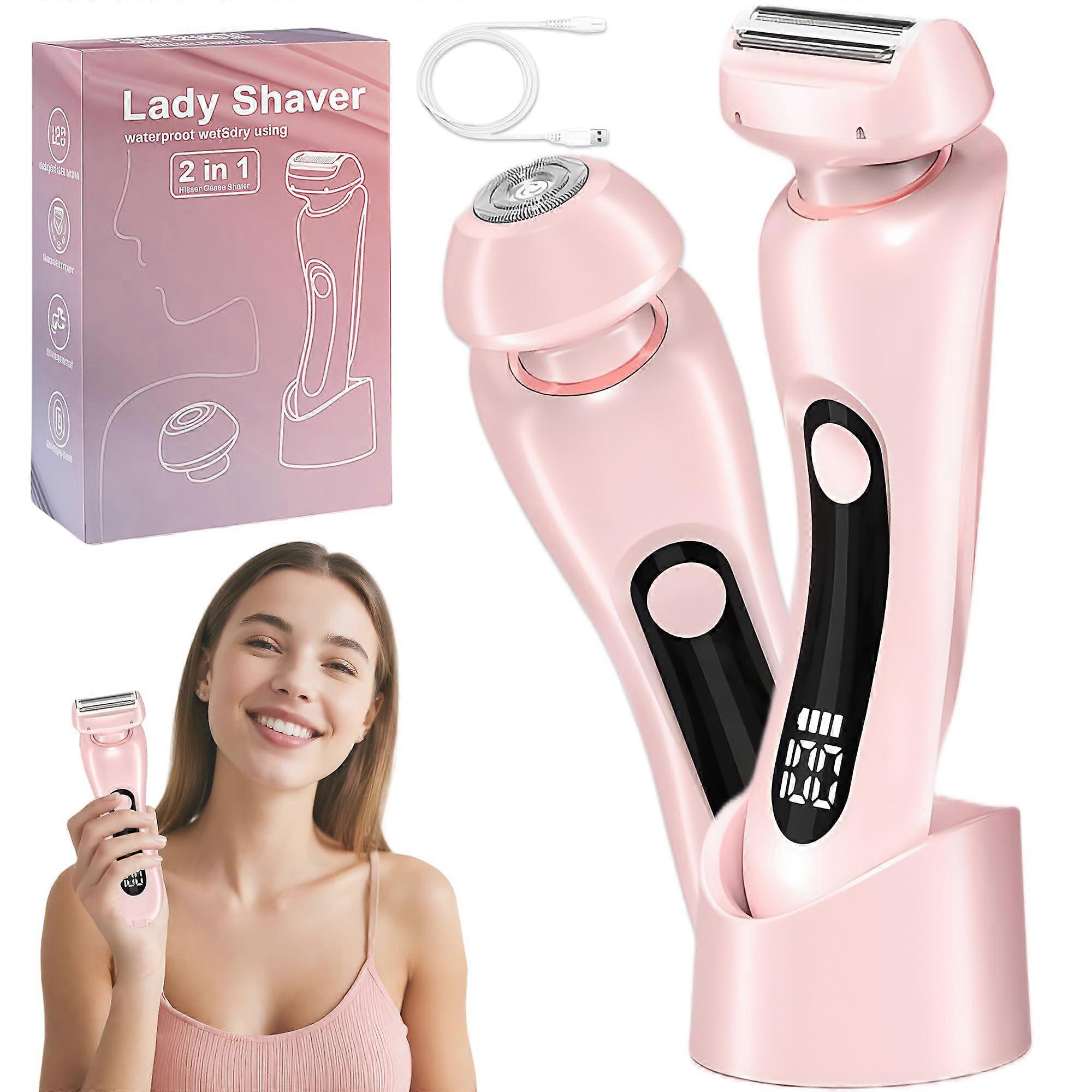 2-in-1 Bikini Trimmer for Women, Dual Head Electric Razor Womens Shaver, Rechargeable & IPX7 Waterproof