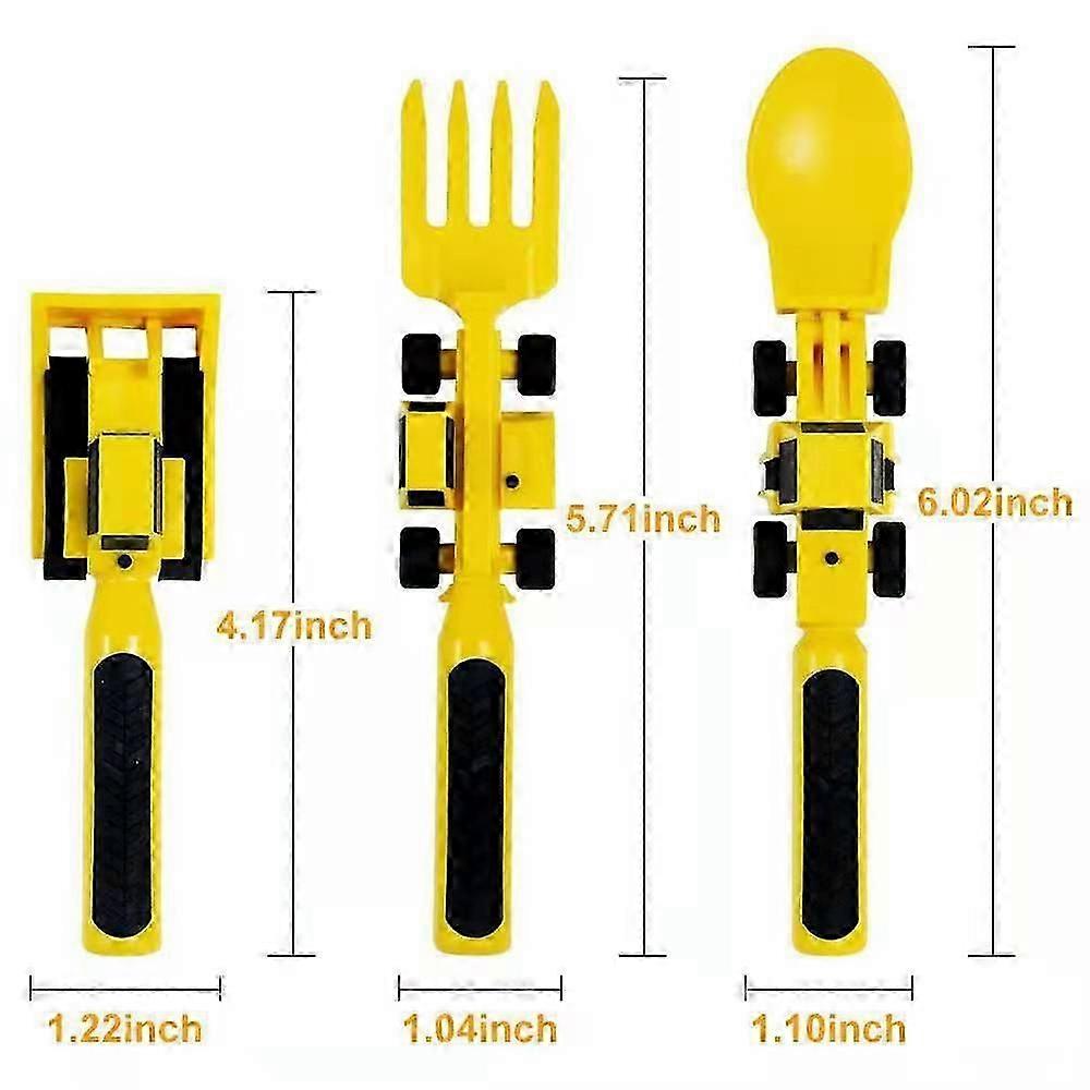 2-Set Children's Car-Themed Tableware with Bulldozer and Excavator Forks and Spoons for Toddlers
