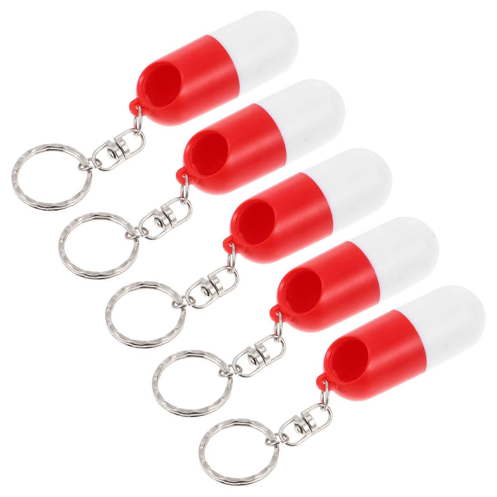5Pcs Portable Pill Cases Capsule Style Container with Key Chains for Daily