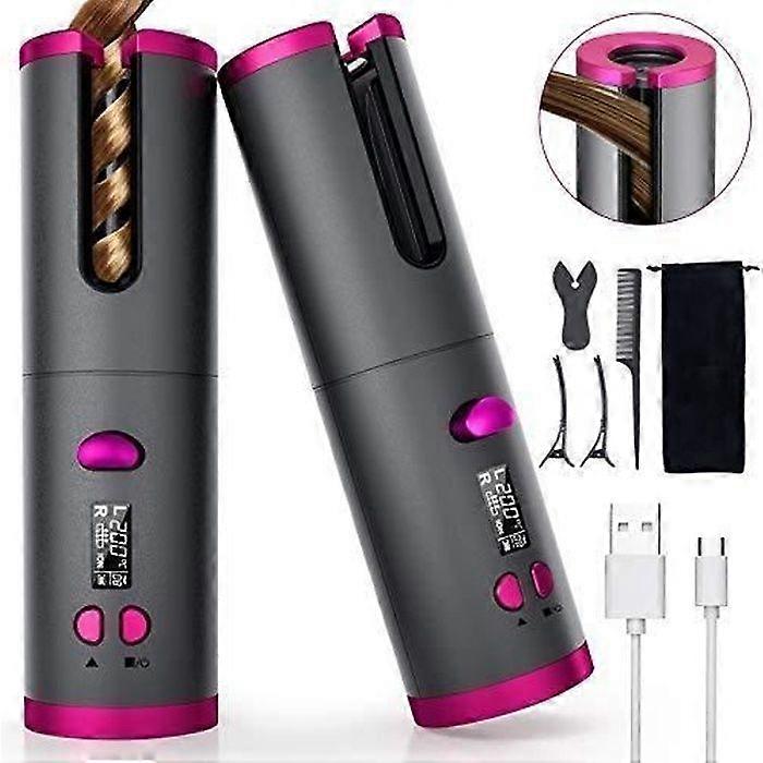 Fezax - Automatic Cordless Curling Iron, Portable Cordless Curling Irons with LCD Display, 6 Adjustable Temperatures, Curler a