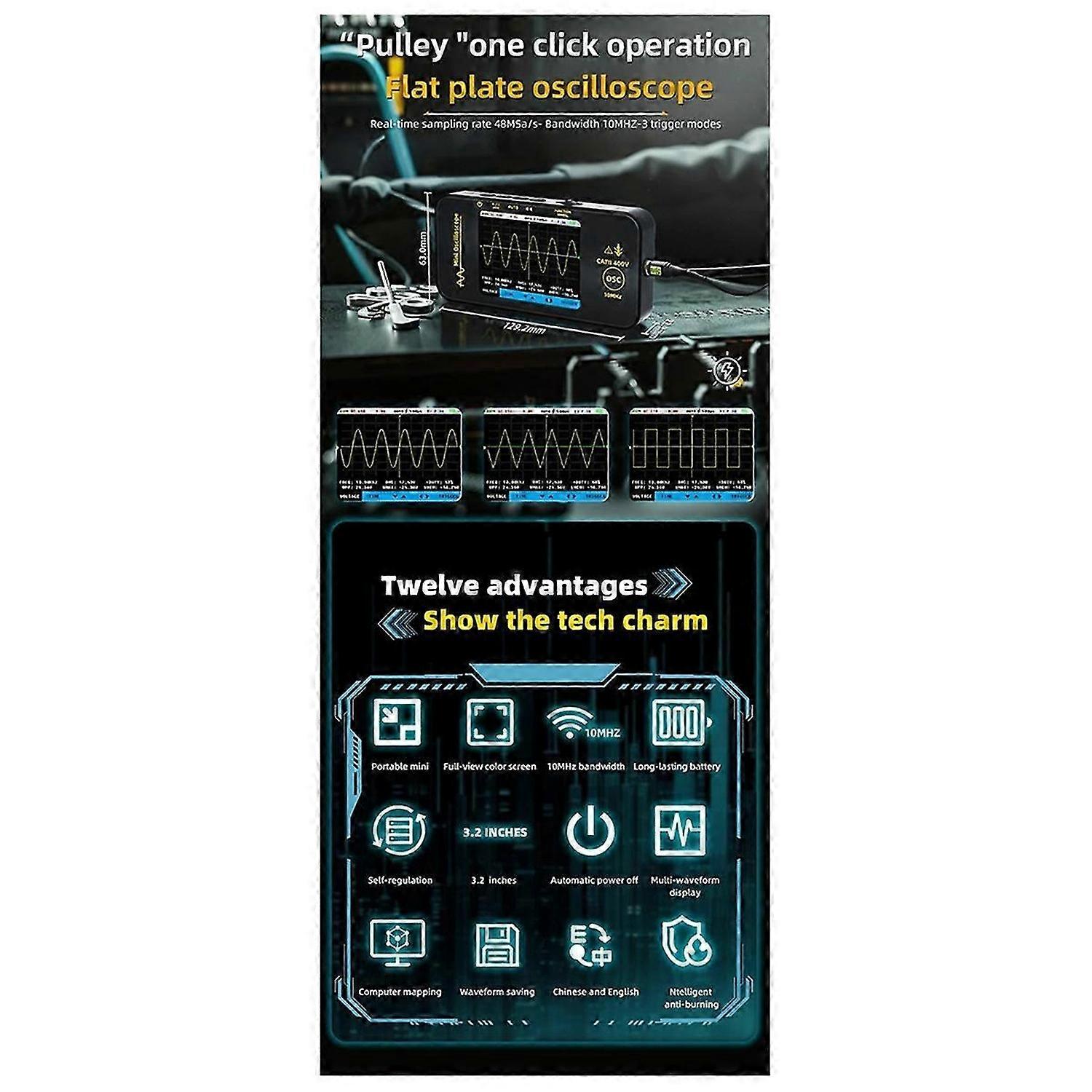 BSIDE Mini Tablet Oscilloscope Single Channel 10MHz 48MSa/S Handheld