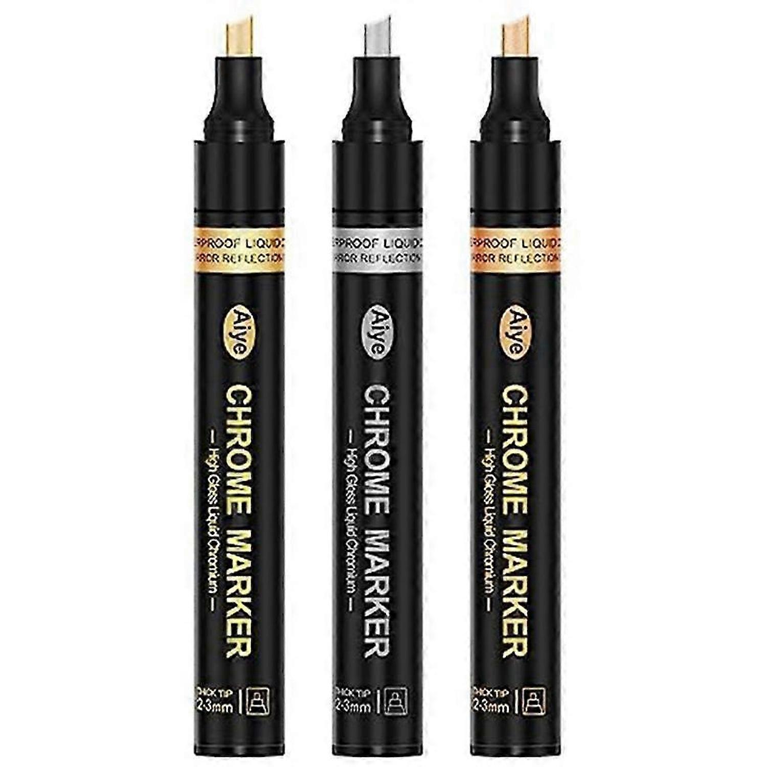 Liquid Mirror Chrome Markers, 3 Colors Permanent Metallic Markers, 2-3mm Larger Application Area, Hi