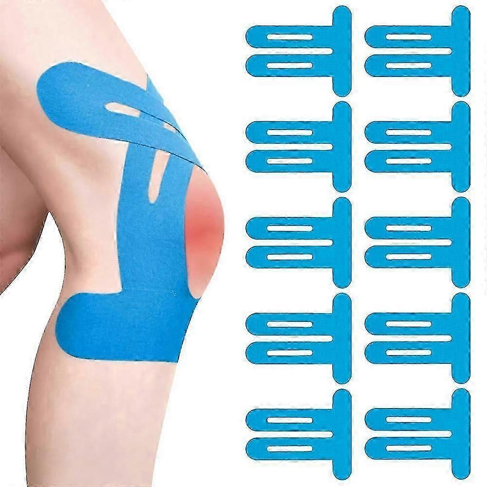 10-Pack Blue Precut Kinesiology Tape for Knee Support, Waterproof & Elastic